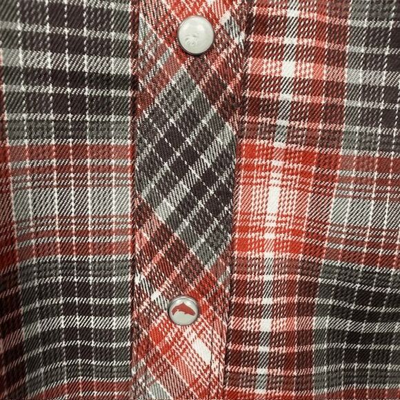NWT SIMMS Gallatin Long Sleeve Flannel Shirt Orange Plaid Pearl Snap Size Medium - Picture 5 of 16